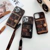 Louis Vuitton iPhone 15 16 Pro Max LV Genuine Leather Case with Strap And Card Holder