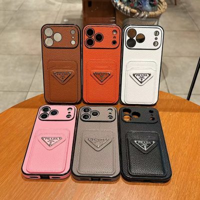 Prada-Snack Leather Case iPhone 16 Pro Max Case With Card Holder