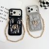 Dior iPhone 14 15 16 17 Pro Max Case | Dior Leather case with Card Holder and Long Strap Chain