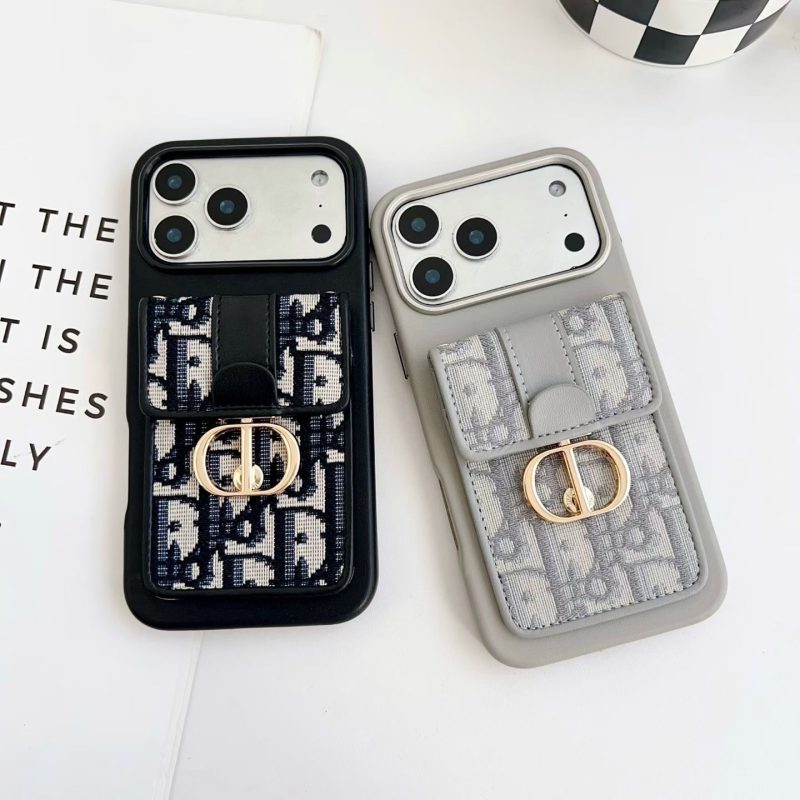 Dior-Style iPhone 17 Pro Max Leather Case with Chain, Leather