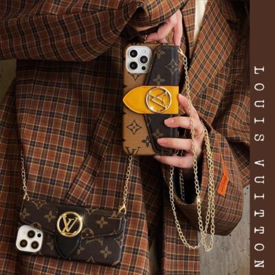 Louis Vuitton Leather Case iPhone 16 Pro Max Case With Chain Strap