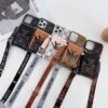 Louis-Vuitton iPhone 17 Pro Max 16 15 14 13 Leather Case With  Card Holder and Shoulder Strap