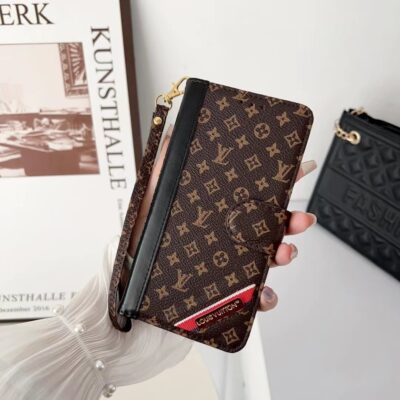 Brown Louis Vuitton iPhone 14 Phone Wallet Leather Case