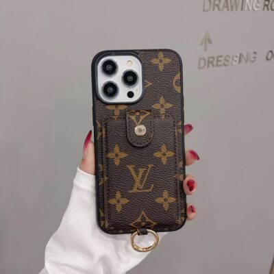 Brown Louis Vuitton iPhone 16 Pro Max Leather Case with Card Holder Wallet