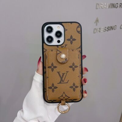 Brown Louis Vuitton iPhone 16 Pro Max 14 Plus Case with Card Holder Wallet