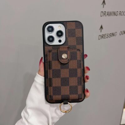 Brown LV iPhone 16 Pro Max Leather Case With Card Holder and wallet