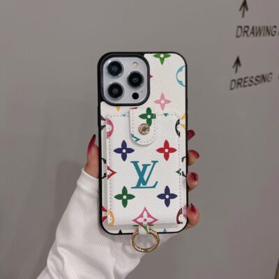 LV iPhone 14 Pro Leather Wallet Card Holder Case