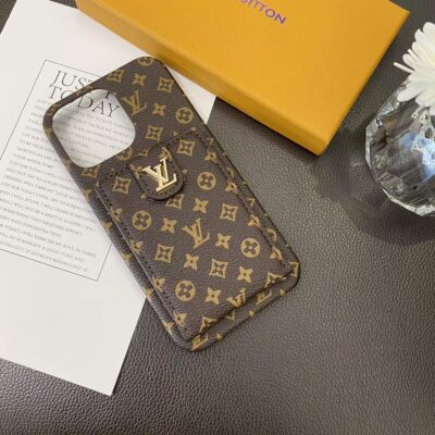 Louis Vuitton iPhone 16 Pro Max Leather Case With Card Holder and Wallet Cover