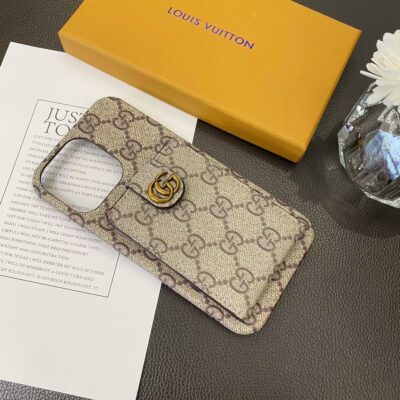 Gucci iPhone 16 Pro Max Leather Case With Card Holder Wallet Cover