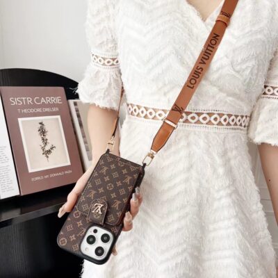 Louis Vuitton iPhone 16 17 Pro Max Case with Strap Card Holder Case