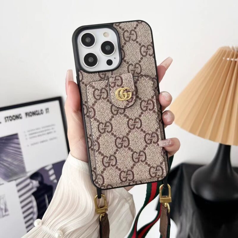Luxury Gucci iPhone 16 Pro Max Case With Card Holder And Strap