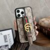 Gucci iPhone 16 Pro Max 15 Plus 14 Pro Leather Case with GG Belt Hand Strap