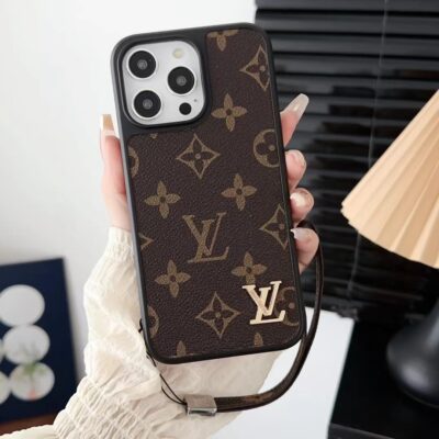 Louis-Vuitton iPhone 17 Pro Max 16 15 LV Leather Case With Strap