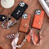 Hermes iPhone 16 Pro Max MagSafe Leather Case with Card Holder and Strap