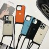 Hermes iPhone 15 16 Pro Max Leather Case With Card Holder and Strap