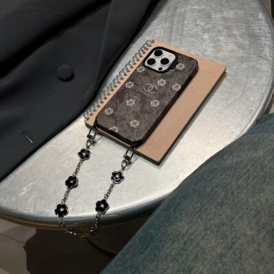 Black Chanel Case iPhone 15 Pro Max With Chain Strap