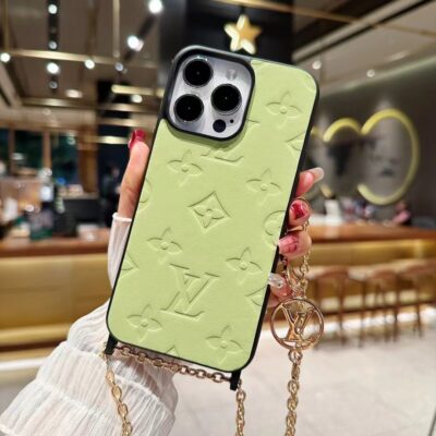 LV Case For iPhone 16 Pro Max 15 Pro Leather Case With Strap Chain