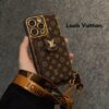 Louis Vuitton iPhone  17 16 Pro Max Card Holder Leather Case With Strap