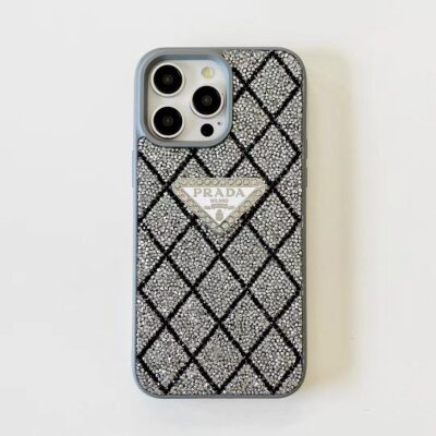 Crystal Silver Prada-Milano iPhone 17 16 Pro Max Phone Case Cover