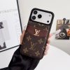 Louis-Vuitton iPhone 17 Pro Max Leather Case with Card Holder Wallet – Brown LV Leather Cover