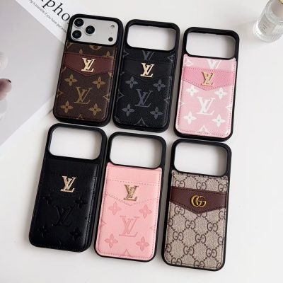 LV Case For iPhone 17 Pro Max Leather Case With Card Holder Wallet