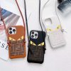 Fendi Monster Eyes iPhone 15 Pro Max Leather Case With Card Holder And Strap