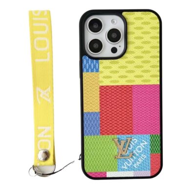 LV iPhone 16 17 Pro Max Leather Case With Hand Strap