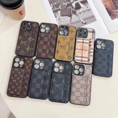 Brown Louis-Vuitton iPhone 16 Pro Max Leather Case Wallet – LV Card Holder Case for iPhone 16, 15, 14, 13, 12
