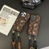 Louis Vuitton iPhone 16 17 Pro Max Case With Card Holder Wallet And Long Leather Strap