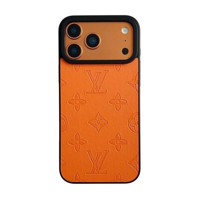 Orange Louis-Vuitton iPhone 17 Pro Max LV Leather Case
