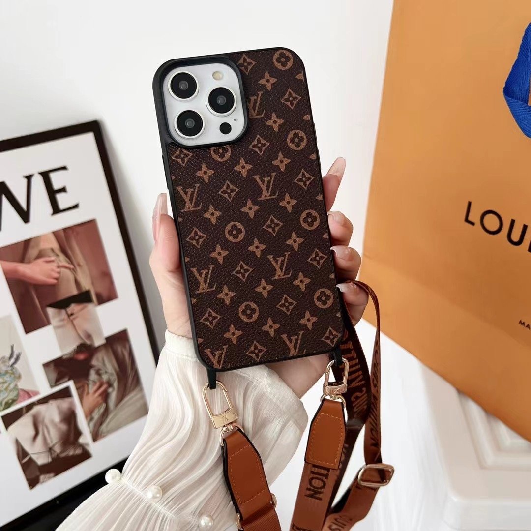 Louis Vuitton Leather LV Case iPhone 17 16 15 14 Pro Max With Long