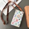 Louis Vuitton iPhone 17 16 15 14 Pro Max LV Leather Phone Pouch Bag Case With Card Holder and Strap
