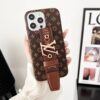 Louis Vuitton iPhone 16 Plus 14 15 Pro Max Case Leather Cover With LV Handle Belt Strap
