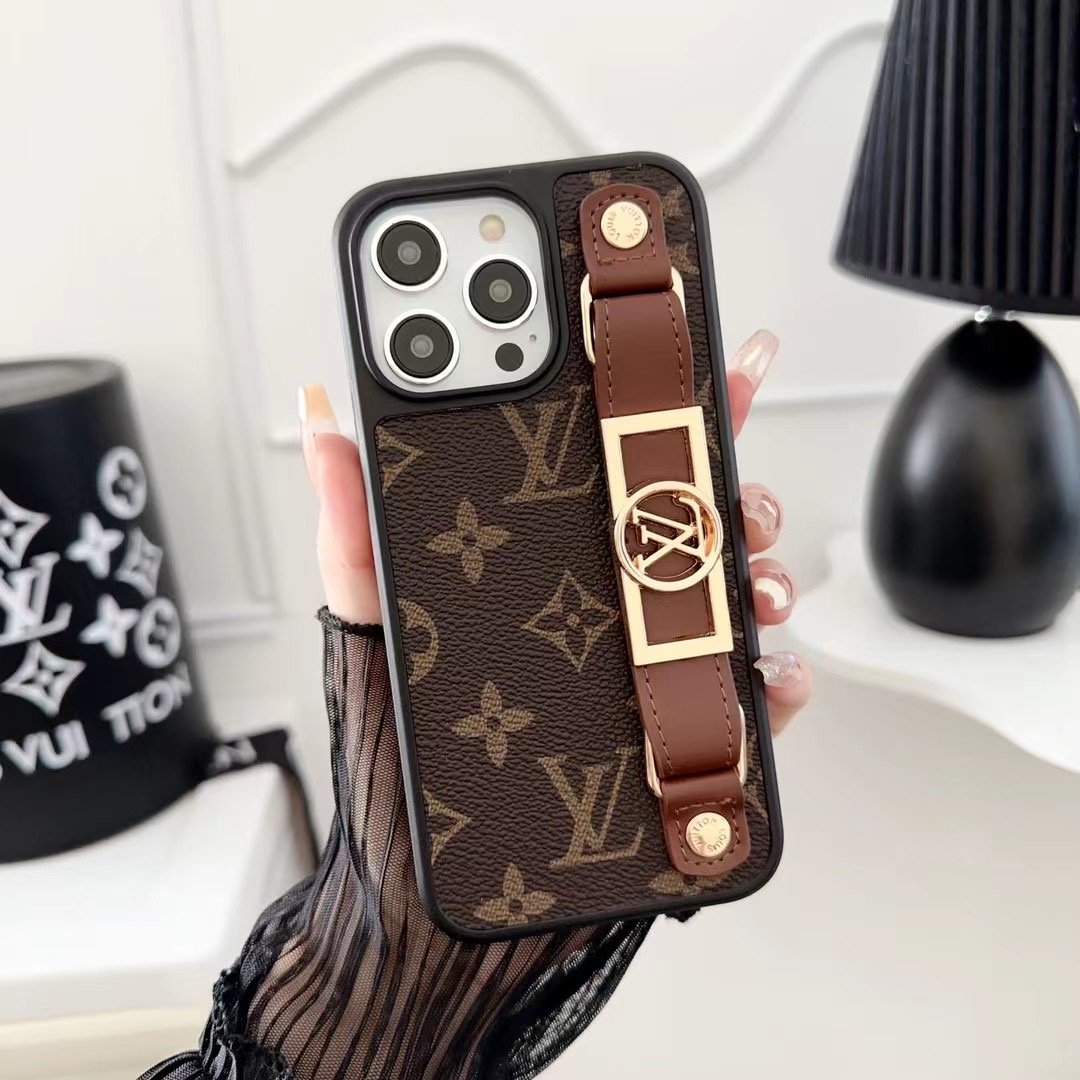 Gucci iPhone 15 16 Pro Max GG Leather Case With Strap Handle |