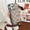 Gucci GG Logo Case For iPhone 17 16 15 14 Pro Max With Leather Shoulder Strap Card Holder