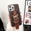 Louis Vuitton iPhone 16 Plus 14 15 Pro Max Case Leather Cover With LV Handle Belt Strap