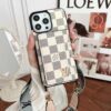 Louis Vuitton Leather Case For iPhone 17 16 15 14 Pro Max LV With Card Holder and Shoulder Strap