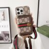 Gucci iPhone 16 15 14 13 12 Pro Max Leather Case With Shoulder Strap