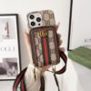 Gucci iPhone 16 Plus 15 14 13 12 Pro Max Leather Case With Card Holder and Shoulder Strap