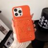 Orange Louis-Vuitton iPhone 16 Pro Max Leather Case With Card Holder Wallet