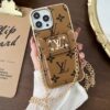 Louis Vuitton Case iPhone 15 16 Pro Max With Card Holder and Metal Chain Strap