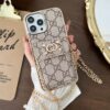 Gucci iPhone 16 15 14 Pro Max Leather Case GG With Chain Strap And Card holder