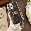 Louis Vuitton iPhone 15 16 Pro Max Case With Card Holder and Metal Chain Strap