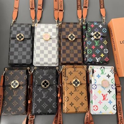 Louis Vuitton iPhone 16 15 14 Pro Max Case LV Leather Phone Bag With Strap And Stuff Card Holder