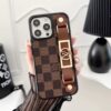 Louis Vuitton iPhone 16 15 Pro Max Leather Case With LV Logo Handle Strap