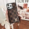 Louis Vuitton Case For iPhone 17 16 15 14 Pro Max LV Leather Phone Pouch Bag With Card Holder and Strap