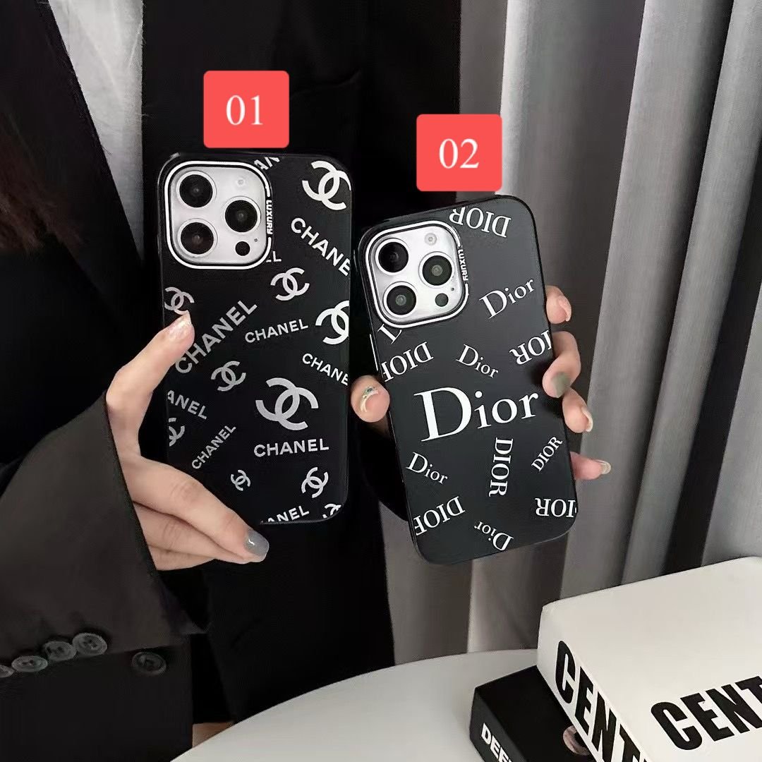 DIORブラックiPhone15Proケース Chanel-Dior Case iphone 16 Pro Max Coque Black Cover for Plus 14