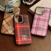 MIU-MIU iPhone 15 16 Pro Max Case Leather Pattern Shockproof Cover