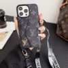 Louis-Vuitton iPhone 17 Air 17 Pro Max 16 Plus 15 14 Leather Case With Shoulder Strap Card Holder