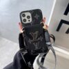 Louis Vuitton iPhone 17 16 15 14 Pro Max Case With Leather Shoulder Strap Card Holder